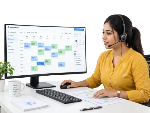 Receptionist managing the clinic appointment calendar in Medbus