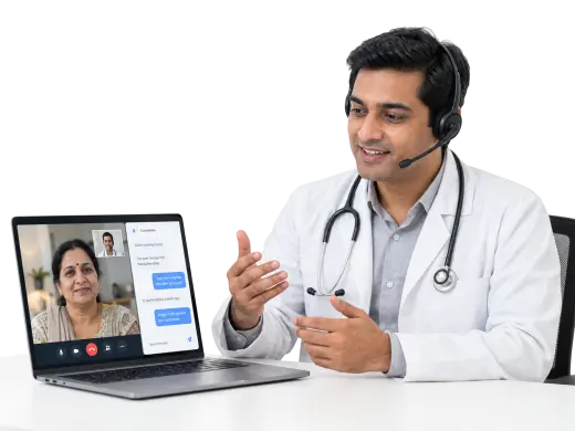 Doctor conducting a video consultation from the Medbus teleconsultation module